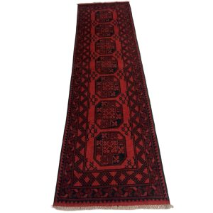 284 x 80cm Hand Knotted Red Afghan Elephant Feet Design Akche Wool Runner Rug