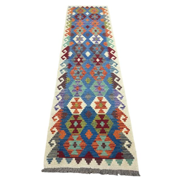 292cm x 84cm Hand Woven Afghan Kilim Chobi Runner Rug