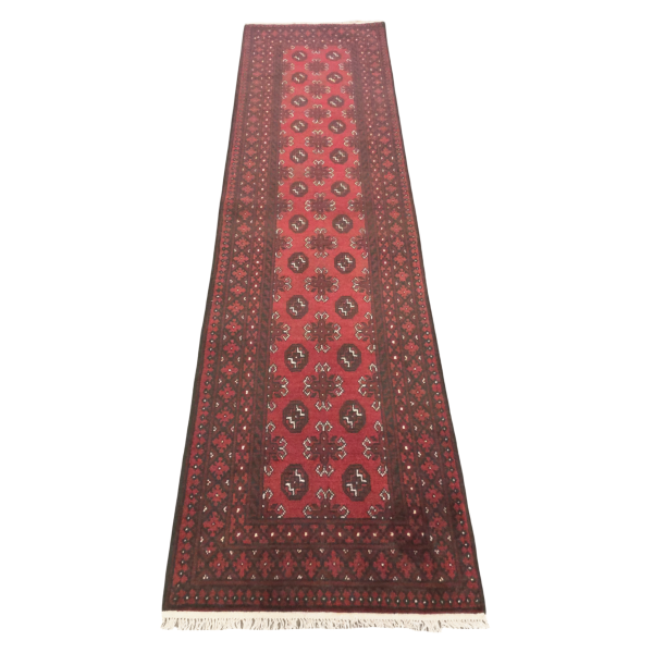 285cm x 78cm Hand-Knotted Red Afghan Akche Runner Rug