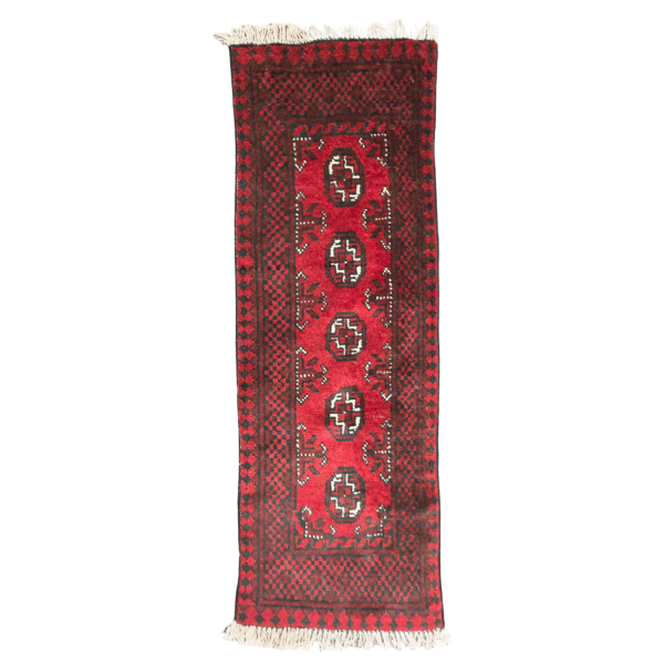 140cm x 50cm Hand-Knotted Red Bokhara Afghan Akche