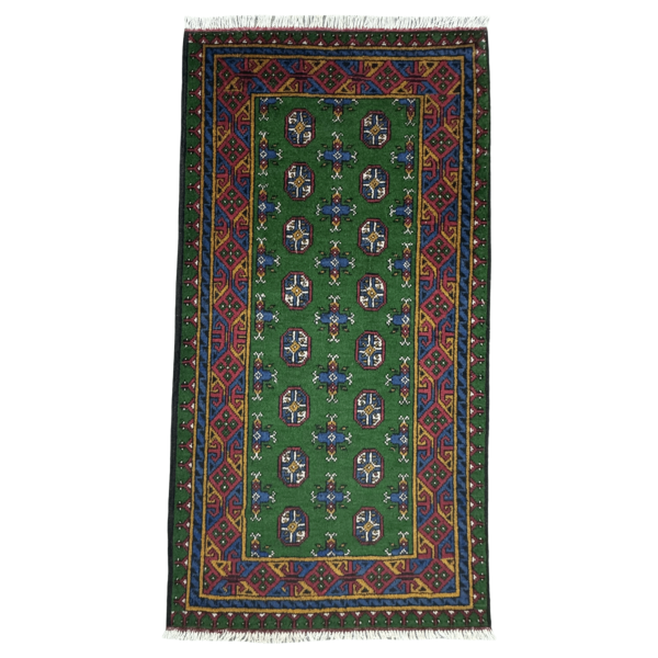 194cm x 100cm Hand-Knotted Color Afghan Akche - Wool Rug