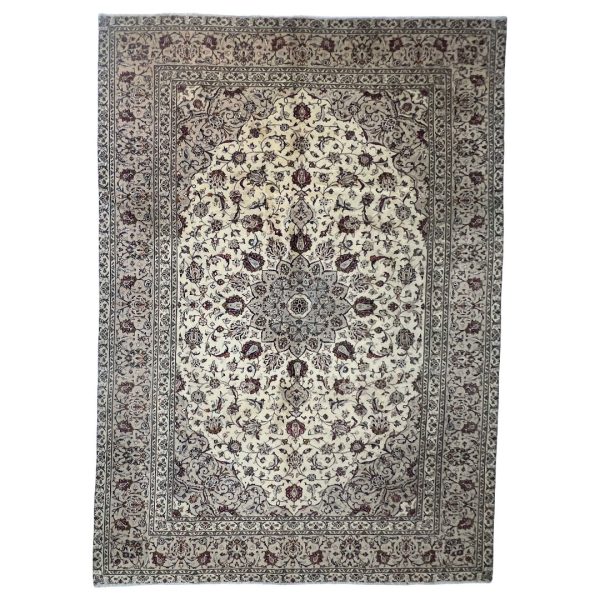 345cm x 230cm Hand-Knotted Floral Persian Kashan Cream Rug