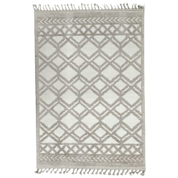 230 x 160cm Moroccan Style Diamond Pattern Rug – Soft Neutral Textured Design