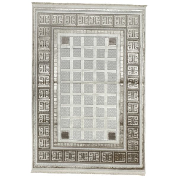 230 x 160cm Modern Greek Key Border Rug – Neutral Geometric Pattern