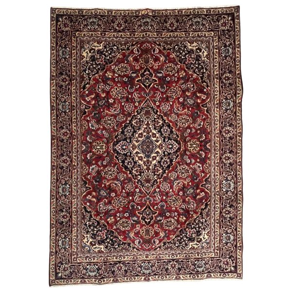 275cm x 200cm Hand-Knotted Persian Kashan Floral Medallion Rug