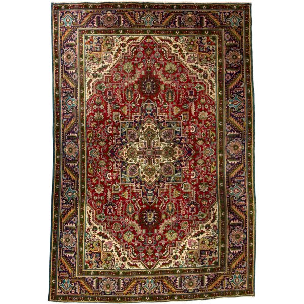 290 x 193cm Persian Geometric Tabriz Rug – Heriz Style Hand Knotted Wool Rug
