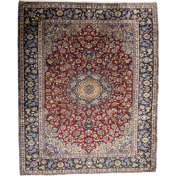 398 x 298cm Mashad Hand Knotted Persian Rug – Red Medallion Design