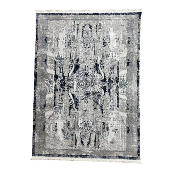 180 × 120cm Distressed Silver Medallion Turkish Rug