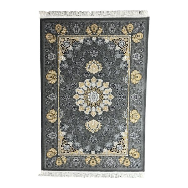 150 × 100cm Charcoal & Gold Persian Floral Medallion Area Rug