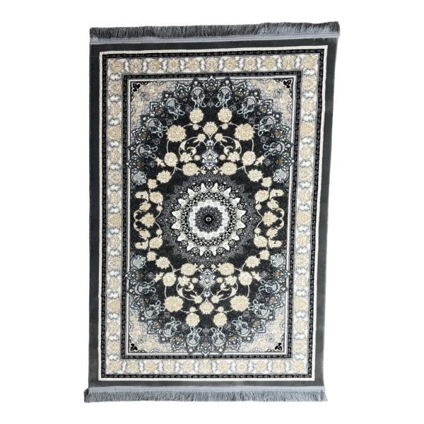 150 × 100cm Grey Medallion Framed by Ivory Blossoms Persian Rug